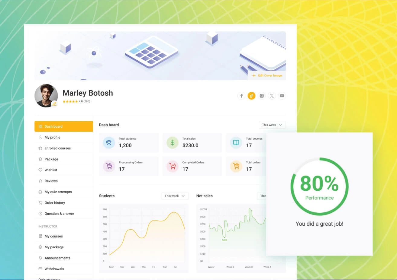 Eduma education WordPress theme for LearnPress - profile layout