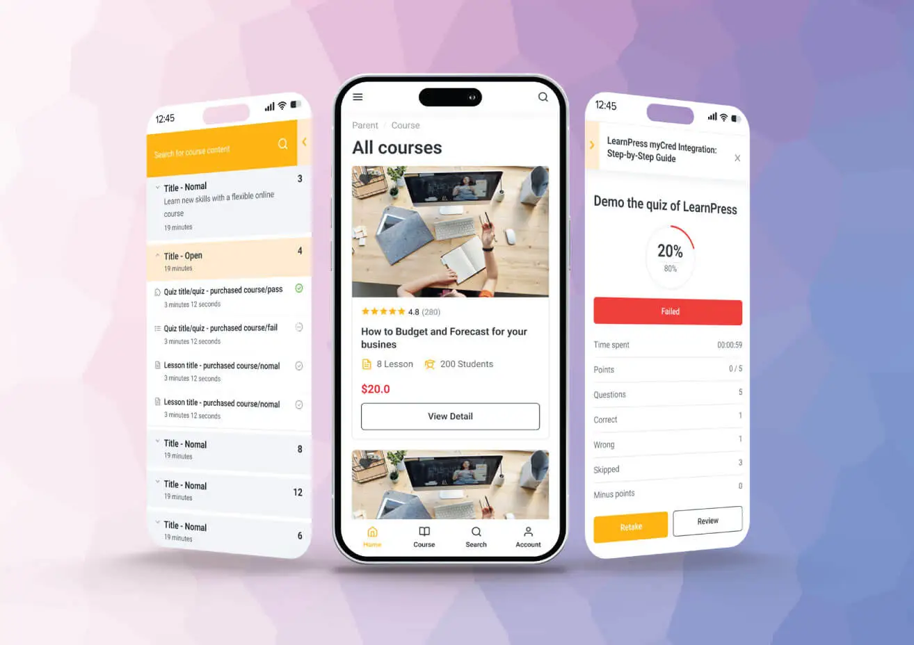 Eduma education WordPress theme for LearnPress - mobile app layout