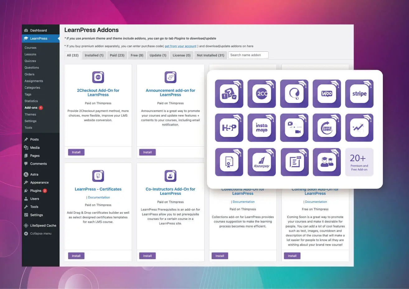 Eduma education WordPress theme for LearnPress - premium add ons