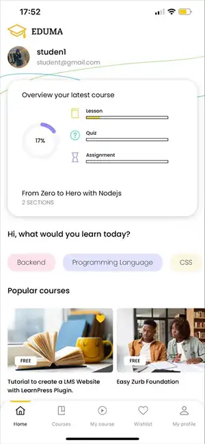 Eduma education WordPress theme mobile app - Profile layout