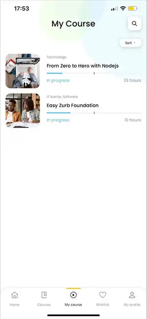 Eduma education WordPress theme mobile app - my course layout